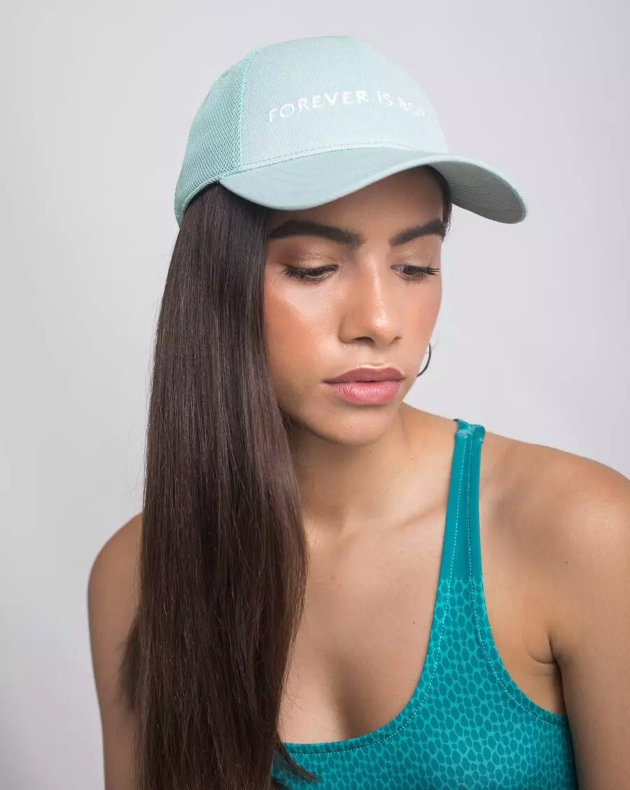FIB Mint Mesh CAP with FOREVER IS BORING embroidery on the front.