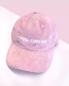 Cap Forever is Boring Pink Velour with "MOOD: OFFLINE" embroidery on the front.