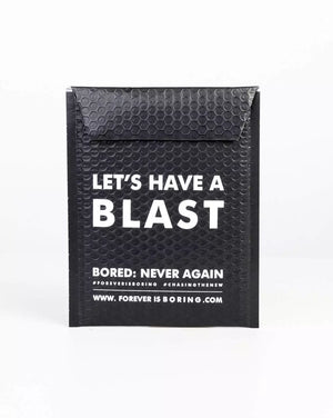 Forever Is Boring gift bag, size s. On the back have as main sentence "Let's have a blast" written on white.